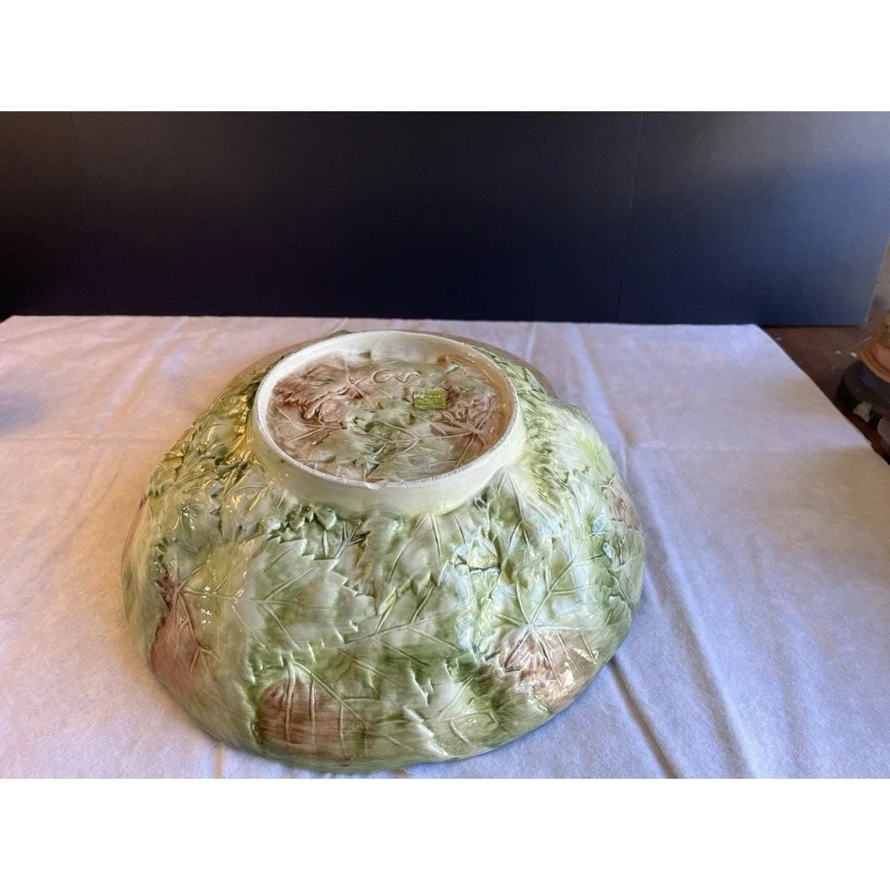 Large Vintage 13 X4 Portuguese Hand Painted Grape and Vine Pottery Bowl